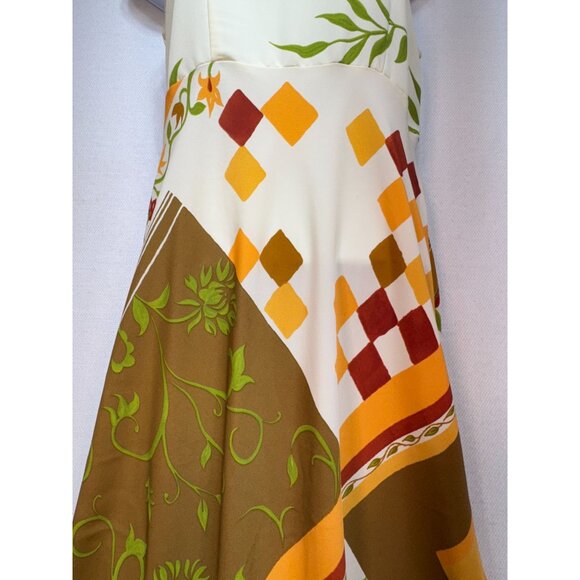 RUNVS Women's Long Maxi Dress Size S Multi Leaf Patchwork Sleeveless Back Tie - Picture 3 of 13